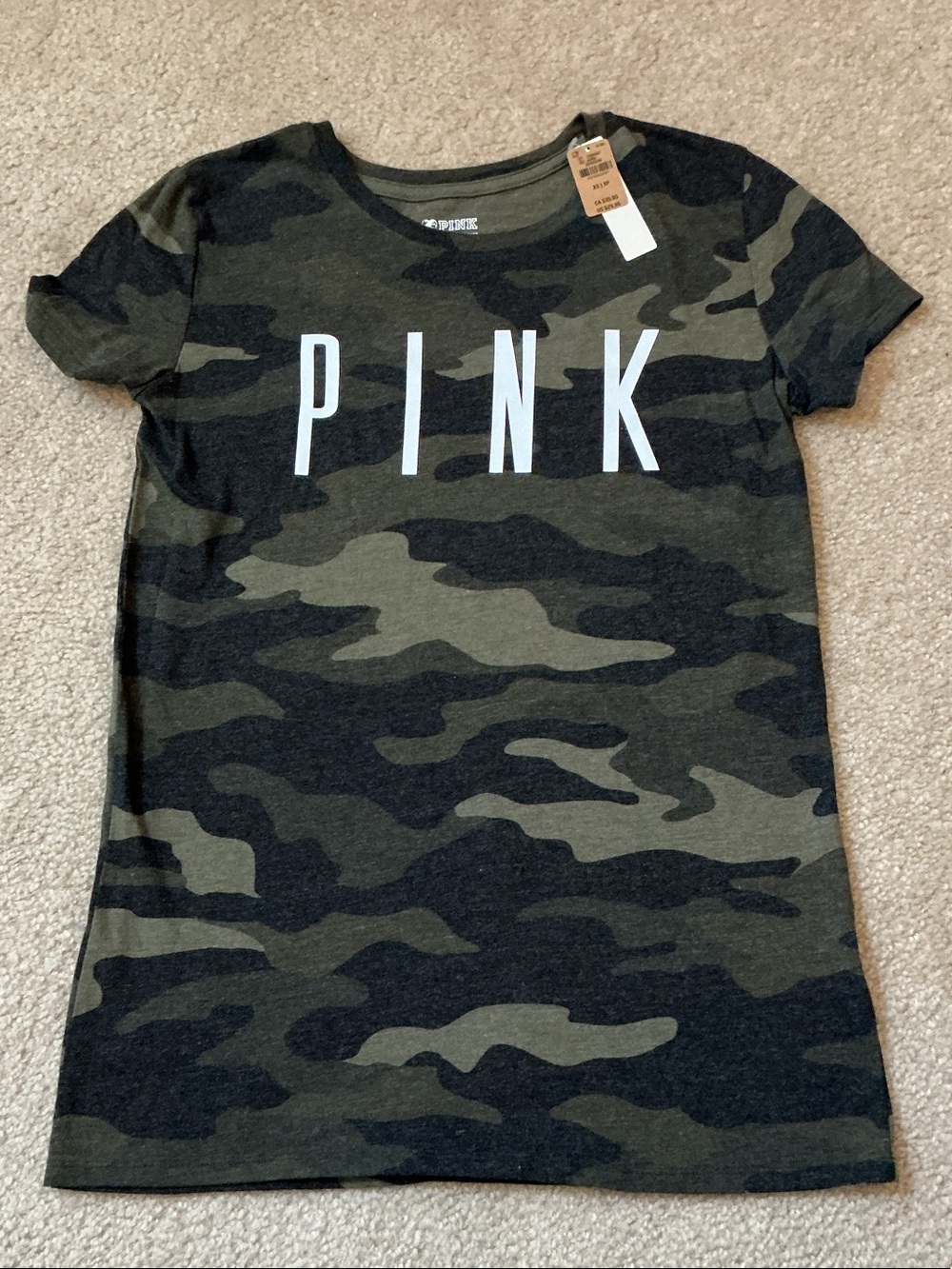NWT PINK Victoria's Secret Women’s Camo Heather T-Shirt - Size XS